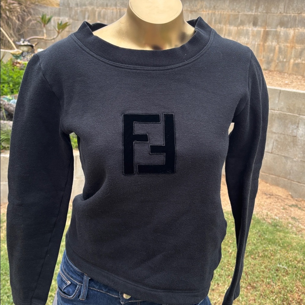 Fendi Black Long Sleeve Logo Tee